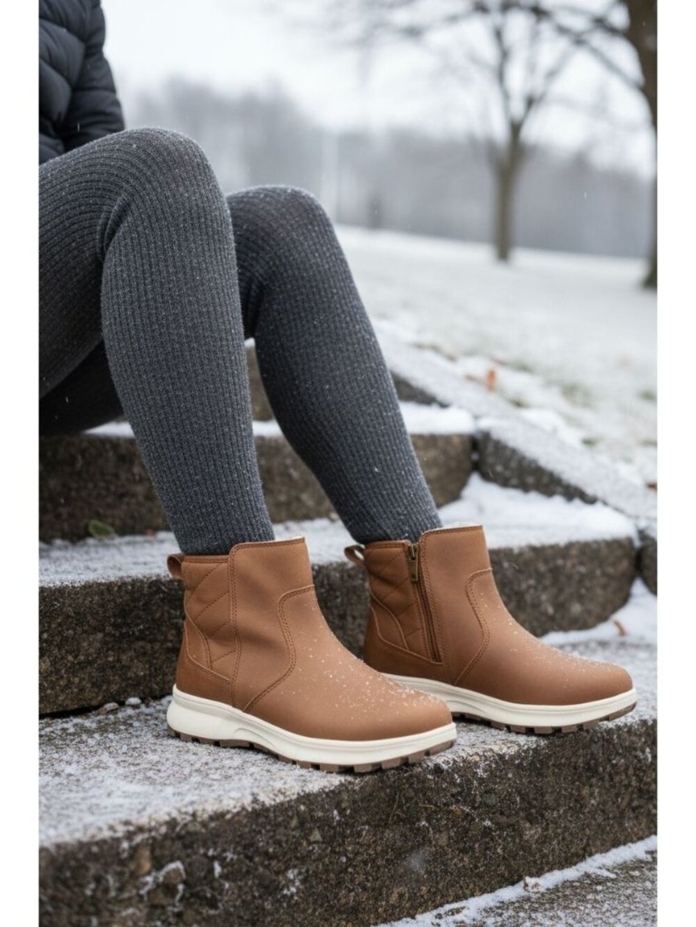 Khombu 7 Dusk All Weather Boot Faux Leather Zip-up Outdoor Fur Lined Winter Shoe